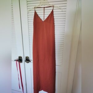 4SI3NNA Women's T-Strap Copper Dress Size Zip Back Slit Size Small